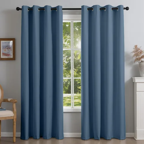 Vista 14 de NFPA701 Cortinas estándar ignífugas sin flúor de 63 pulgadas, 2 paneles, cortinas 100% opacas para dormitorio, sala de estar, cortina