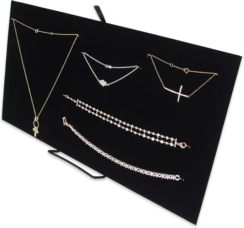 Vista 3 de CuteBox Bandeja de plástico negro con inserto de almohadilla dorada en U para venta al por menor, mercancía, joyería, exhibición, organización