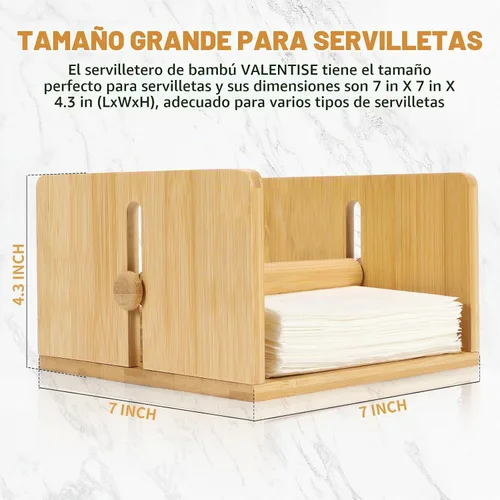 Vista 3 de Servilletero de bambú para mesa, servilletero cuadrado con brazo pesado, soporte de papel de cóctel de madera para cocina, comedor y fiesta