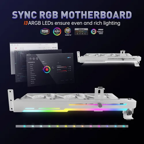 Vista 3 de AsiaHorse Enfriador de tarjeta gráfica con LED ARGB 5V de 3 pines y tres ventiladores de 80 mm, soporte de tarjeta gráfica LED RGB, enfriador de GPU