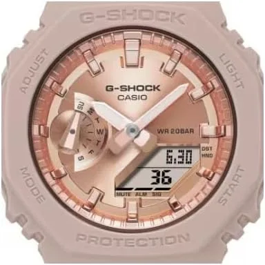 Vista 5 de G-Shock Casio Nuevo Mujeres Oro Rosa Serie 2100 GMAS2100MD-4A, Rosado, Casual