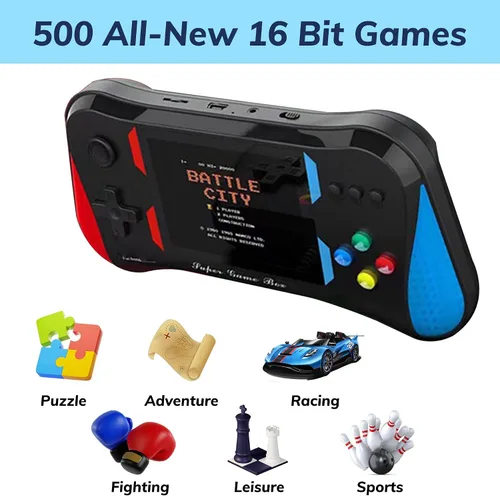 Vista 5 de Juego de mano para niños, 500 videojuegos retro precargados, reproductor de videojuegos de TV portátil, batería recargable de 3.5 pulgadas, pantalla