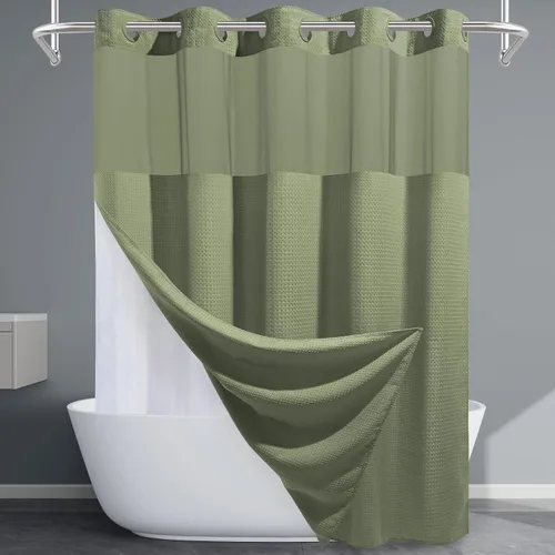 Vista 37 de EUTXL Cortina de ducha beige sin gancho con forro a presión, 230 GSM, cortinas de ducha para baño, 71 pulgadas de ancho x 74 pulgadas de alto