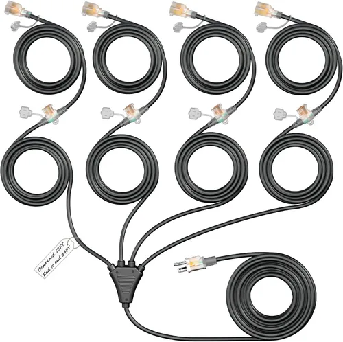 Vista 10 de Eversimpleinc Cable de extensión divisor negro de 1 a 4 (combinado de 31 pies, de extremo a extremo 13 pies), enchufe de 3 clavijas con 4 tomas