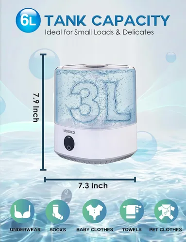 Vista 4 de MOJOCO Mini lavadora – Lavadora portátil pequeña de 3 litros con 3 modos de lavado para ropa interior, calcetines y ropa de bebé – Mini lavadora