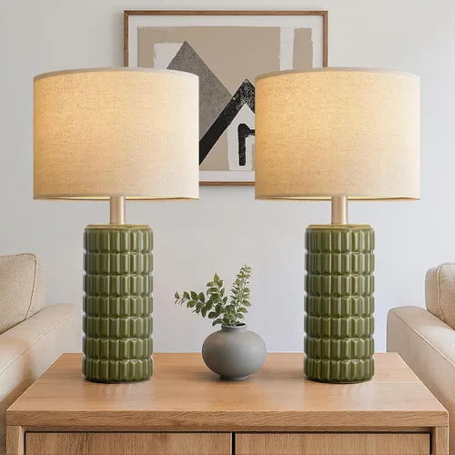 Vista 8 de Seealle Lámparas de mesa de cerámica modernas de 23" - Lámparas de mesa para sala de estar, lámparas de mesita de noche de estilo granja para Blanco