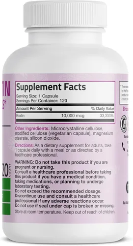 Vista 2 de Bronson Ultra Biotina 10,000 Mcg Suplemento para Cabello, Piel y Uñas, Sin GMO, 120 Cápsulas Vegetarianas Una vez al día, apoyo al metabolismo