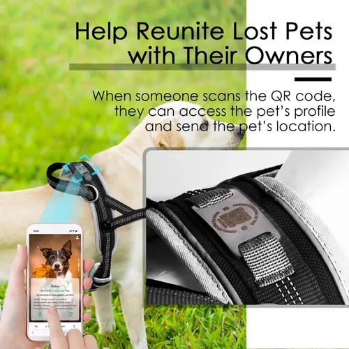 Vista 6 de ADVENTUREMORE Arnés para perro de tamaño pequeño sin tirones con código QR, chaleco reflectante ajustable para perro, arnés para perro a prueba