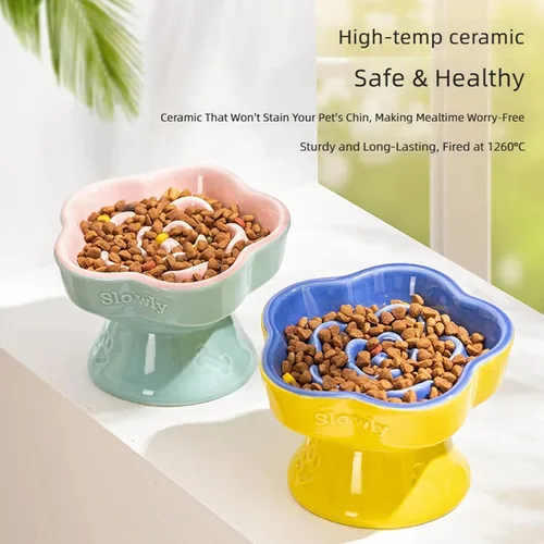 Vista 7 de Ceramic Dog and Cats Slow Feeder Treats Bowl with Raised Design for Small Pet Helps Choking and Improves Digestion Pet Slow Feeder Bowl caramel