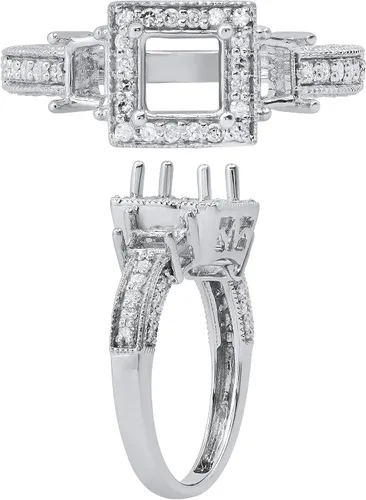 Vista 2 de Dazzlingrock Collection Anillo de compromiso de 0,45 quilates (quilates) con diamante redondo de 18 quilates y aspecto antiguo vintage semimontado