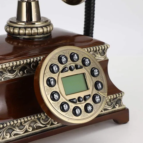 Vista 9 de 143 Teléfono antiguo de moda, línea fija vintage con luz de fondo, bronce, escritorio, DTMF, operación multilínea