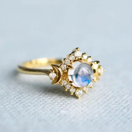 Vista 6 de Anillos de compromiso con la vida en anillos de luna y sol, anillos de aniversario de compromiso, boda celestial, regalos de moda para damas