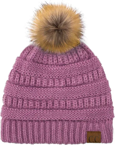 Vista 103 de Gorro unisex liso con pompón y ribete (HAT-43) de C.C Hatsandscarf Exclusives Marfil