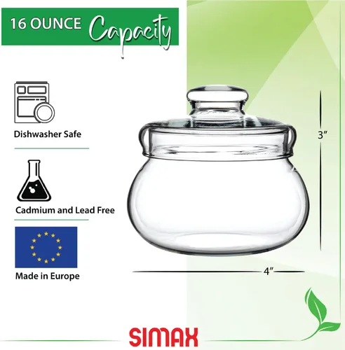 Vista 6 de SIMAX Azucarero de vidrio borosilicato con tapa, 16 onzas, transparente, duradero, apto para lavavajillas, estilo clásico, contenedor de azúcar