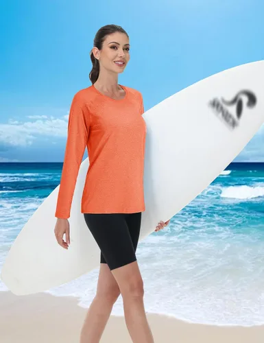 Vista 7 de MAGCOMSEN Camisetas de manga larga para mujer, con protección solar UPF 50+, protección solar, atlético, correr, natación, protección contra