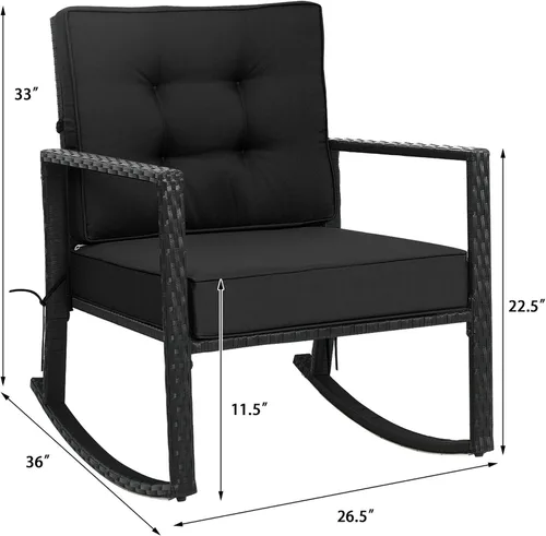 Vista 3 de DORTALA Silla mecedora de ratán, 2 piezas, silla de mimbre para exteriores con marco de acero resistente, asiento de muebles de mimbre para patio