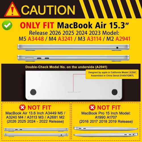 Vista 2 de Funda para MacBook Air de 15 Pulgadas 2025 2024 2023 Versión M4 A3241 M3 A3114 M2 A2941, Carcasa Rígida con Protector de Pantalla y Cubierta