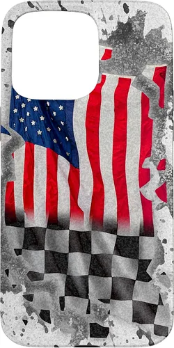 Vista 28 de Funda para iPhone 16 Car Racing Bandera Americana Pit Crew