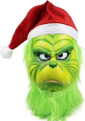 Vista 7 de La Máscara de Cosplay de Navidad, Máscara de Látex para Adulto de Navidad, Máscara de Cosplay Verde