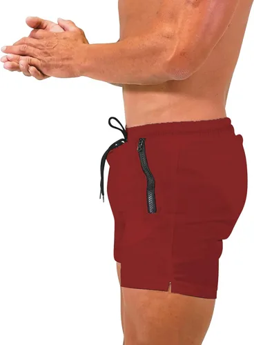 Vista 3 de MAIKANONG Pantalones cortos de gimnasio para hombre, culturismo, entrenamiento al aire libre, secado rápido, con bolsillos con cremallera