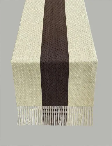 Vista 9 de Rilassato Camino de mesa tejido a rayas con borlas para boda, despedida de soltera, rústico, hogar, granja, decoración de mesa de comedor