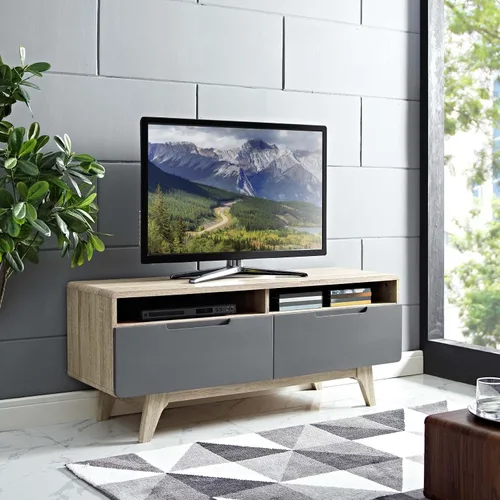 Vista 2 de Modway Origin Mid-Century - Mueble moderno para TV de 47 pulgadas, color gris natural