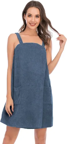 Vista 58 de Veseacky Toalla de baño para mujer con bolsillo, bata de spa ajustable y diadema facial