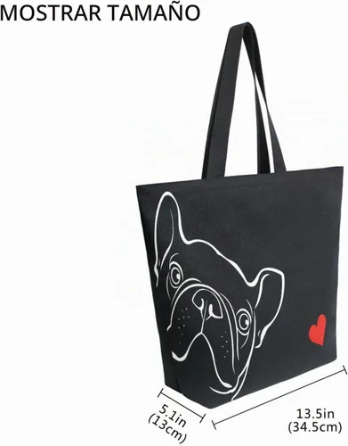 Vista 6 de ALAZA - Linda bolsa de lona grande con diseño de bulldog pug negro francés, reutilizable, para compras, con asas, resistente, lavable Multi 13