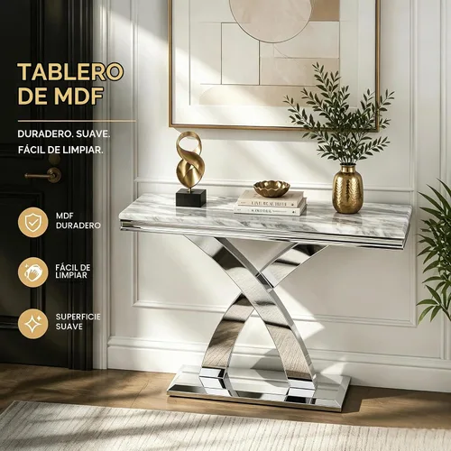 Vista 5 de AUZ Mesa consola plateada, 50 '' rectangular moderna mesa de entrada Glam