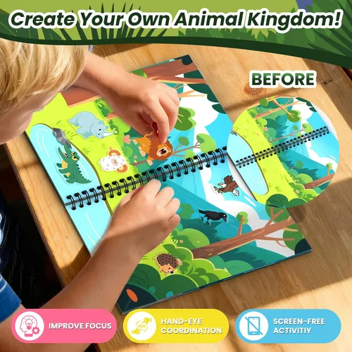 Vista 7 de Libro de calcomanías reutilizables de animales para niños pequeños, calcomanías 3D divertidas de gelatina de animales, calcomanías lavables
