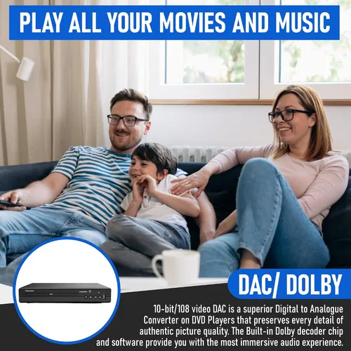 Vista 6 de Philips - Reproductores de DVD para TV con puerto HDMI 1080P, reproductor de DVD HD multirregión para Smart TV, entrada USB, control remoto