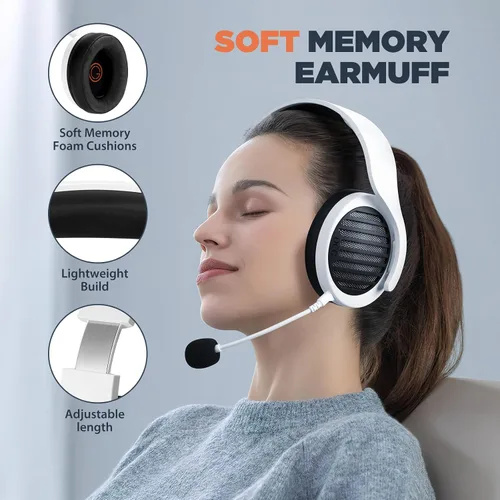 Vista 3 de OCG Auriculares inalámbricos para juegos, auriculares Bluetooth con micrófono, conexión USB de 2.4 GHz para PC, PS5, smartphone, MacBook, portátil