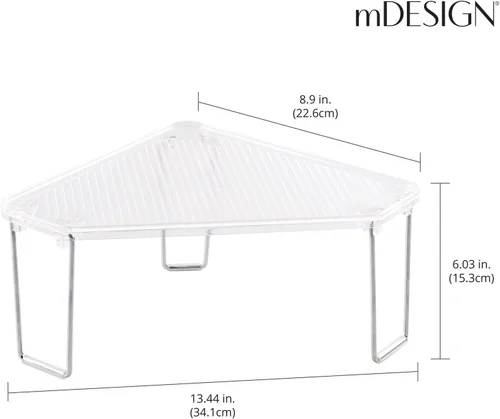 Vista 3 de mDesign - Estante apilable de esquina de plástico/acero, estante organizador de almacenamiento para baño, tocador, encimera, fregadero, gabinete