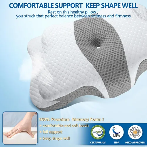 Vista 5 de CHxxy Memory Foam Pillows, Cervical Pillow for Neck and Shoulder Pain Relief, Ergonomic Contour Bed Pillow, Soft for Side Sleep Stomach Sleeping and