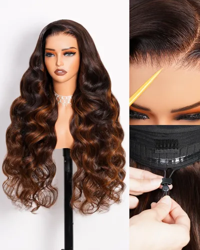 Vista 20 de Arabella - Pelucas de cabello humano sin pegamento de 6 x 5 con reflejos de encaje HD Balayage peluca de 18 pulgadas 1B/27 Ombre Lace Front Wigs