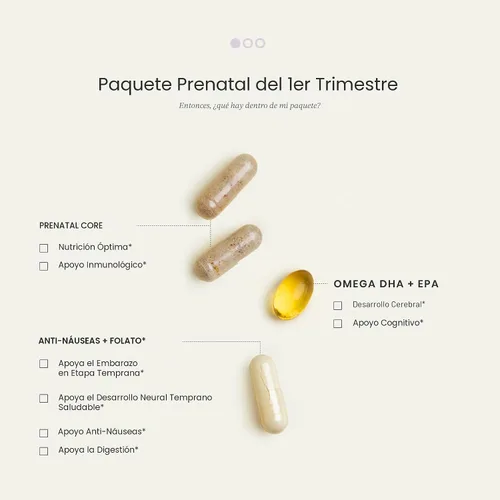 Vista 3 de Perelel Paquete prenatal del primer trimestre, multivitamínico con folato, vitamina D, Omega 3, hierro y jengibre, apoyo nutricional