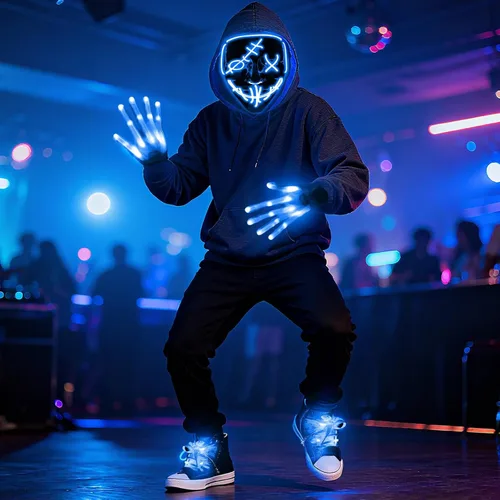 Vista 4 de LED Mask Gloves Shoelace Set, Red & Blue Halloween Costume Rave Cosplay Kit