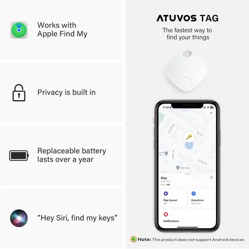 Vista 6 de Etiqueta de seguimiento Air Tracker de ATUVOS Paquete de 1, rastreador de equipaje con Bluetooth funciona con la aplicación Apple Find My