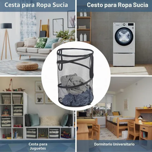 Vista 7 de Cesta de lavandería emergente de malla Seiritex 115L, cesta de lavandería plegable de gran capacidad extra, cesta de almacenamiento de ropa plegable