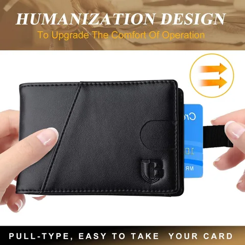 Vista 8 de BIAL Billetera para hombre, billetera delgada plegable con clip para dinero, billetera RFID con 6 tarjeteros de crédito y 1 ventana
