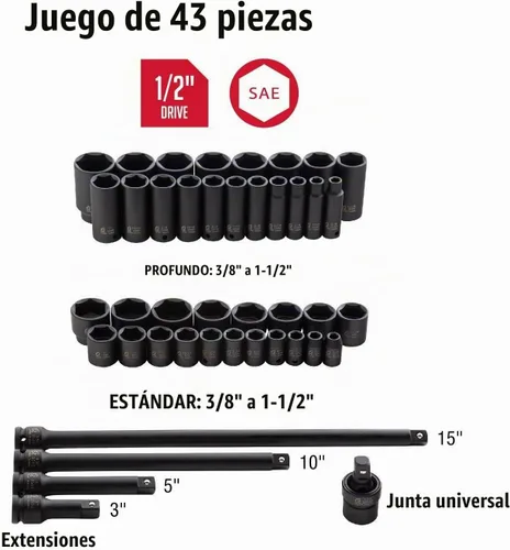 Vista 5 de 43PC 1/2" DR AE IMP JUEGO DE SOCKET, Negro