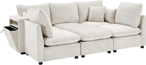 Vista 4 de JIVOIT Sofá modular modular de 93.7 pulgadas con otomana móvil, moderno en forma de U, sofá cama en forma de L con reposabrazos de almacenamiento