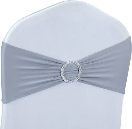 Vista 19 de Babenest Fajas de elastano con lazos para silla, 30 piezas, banda elástica premium para cubrir sillas con hebilla deslizante, lazos elásticos Champán