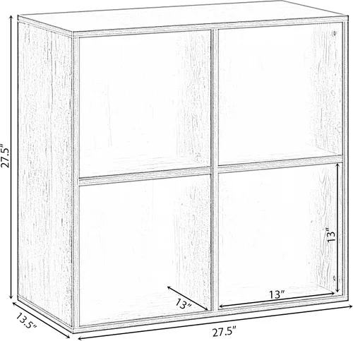 Vista 3 de Basicwise Estantería de madera moderna para almacenamiento de juguetes, 4 cubos, organizador cuadrado, nogal