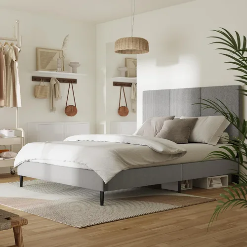 Vista 7 de IOILORI Base de cama tamaño Queen con cabecera tapizada, listones de madera resistentes, no requiere somier, silencioso, fácil montaje, gris