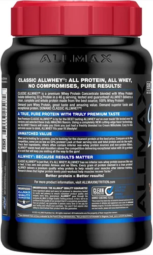 Vista 10 de ALLMAX Classic AllWhey - Proteína en polvo de suero de leche, chocolate, 2 libras, 1.06 oz de proteína por cucharada, sin gluten, baja en azúcar