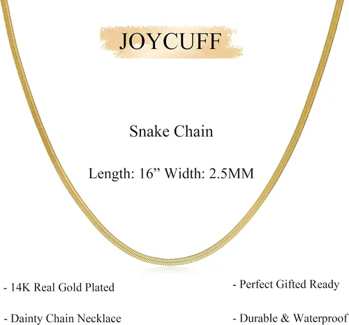 Vista 6 de JoycuFF Collar de oro para mujer, delicado collar de gargantilla en capas para mujer, caja de clip de serpiente, cuerda Figaro, collar de cadena