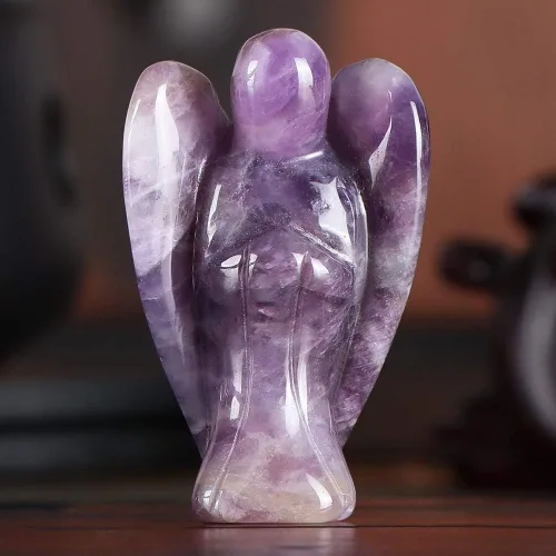 Vista 7 de Artistone Ángel de amatista de 2 pulgadas, ángel curativo de cristal tallado a mano, estatua de ángel guardián de bolsillo con caja de regalo