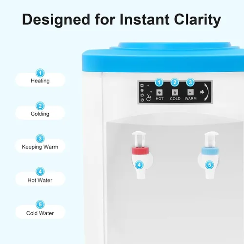 Vista 4 de Enfriador de agua de carga superior con agua fría caliente y temperatura ambiente, dispensador de agua para oficina en casa, dormitorio, dispensador