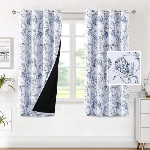 Vista 13 de H.VERSAILTEX - Cortinas 100% blackout con estampado floral de cattleyas, 45 pulgadas de largo, juego de 2 paneles térmicos con forro negro, a prueba